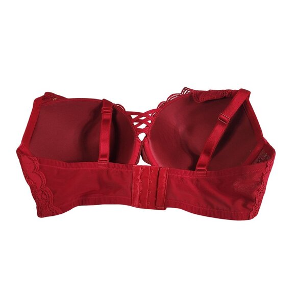 Torrid XO Plunge Push Up Bra Red 40DDD Underwire Adj 360 Back Smoothing Lace - Picture 5 of 11